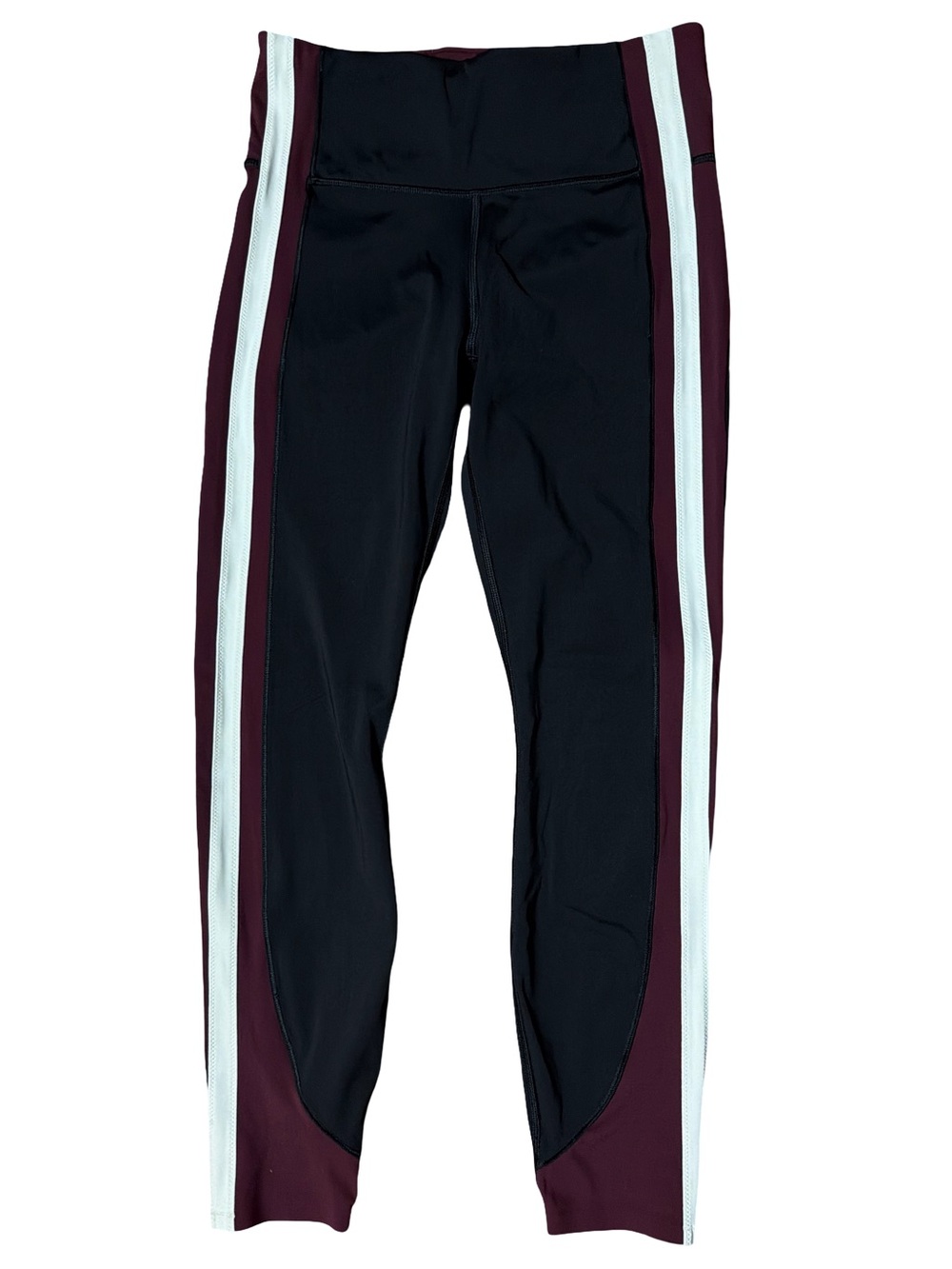 Athleta Black Maroon White Stripe High Rise Leggings